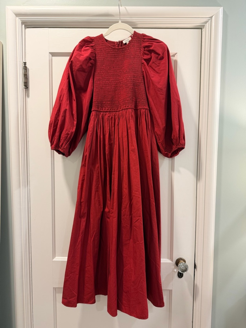 RHODE Smocked Bodice Puff-Sleeve Maxi Dress